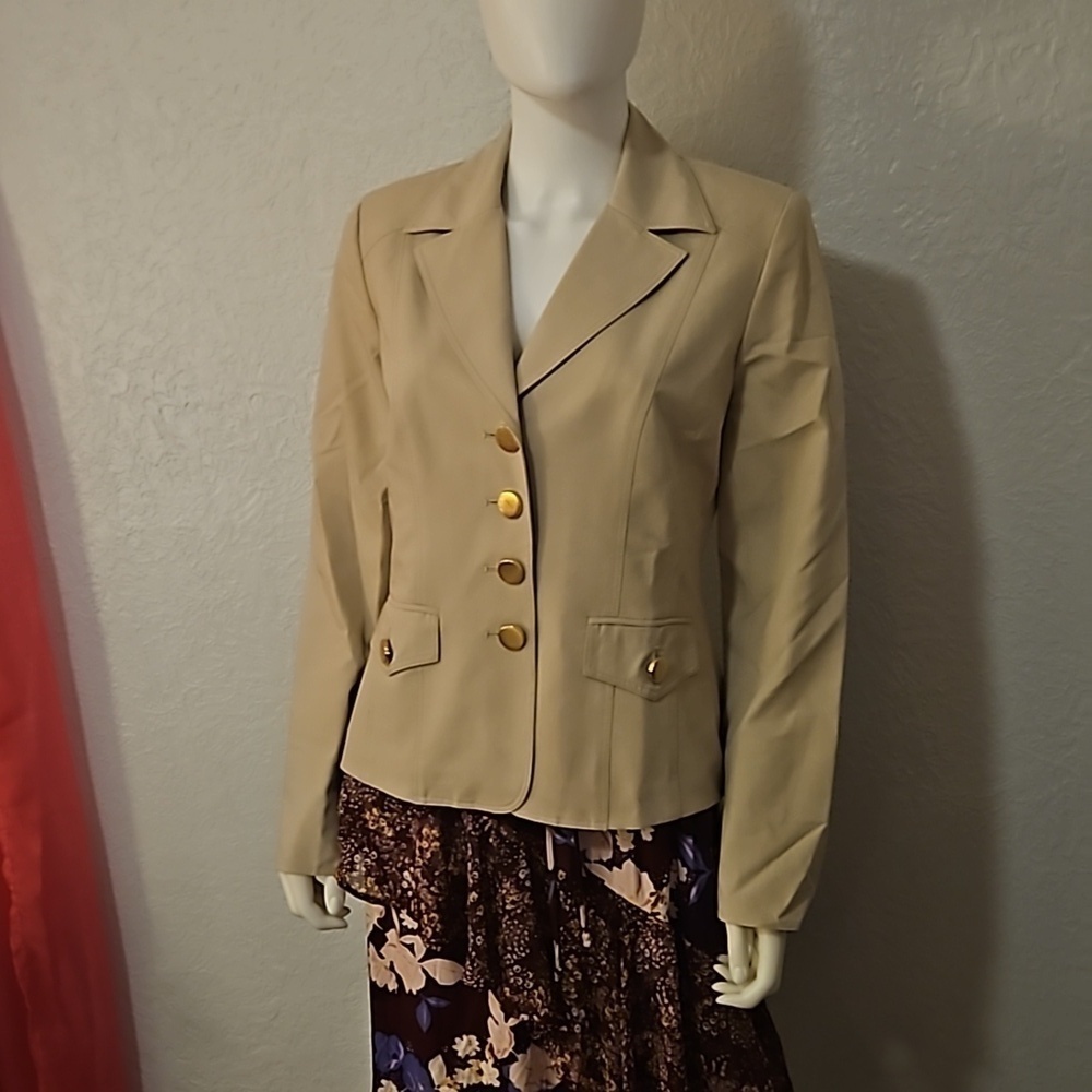 Vtg JULIANA COLLEZIONE Luxury Tailored  Oatmeal Office Blazer Suit Coat - Picture 3 of 10